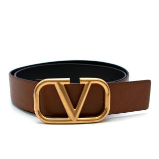 Valentino Tan VLogo Leather Belt - Size 95