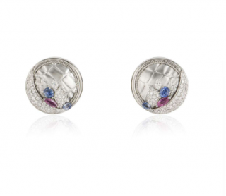 Bespoke 18ct White Gold Diamond, Ruby and Sapphire earrings
