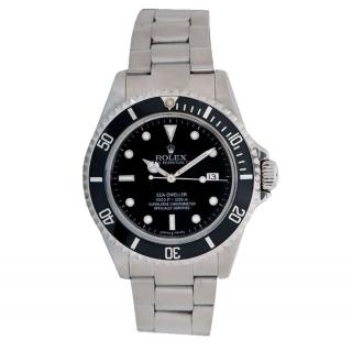 Rolex Stainless Steel Sea Dweller Watch with Black Dial