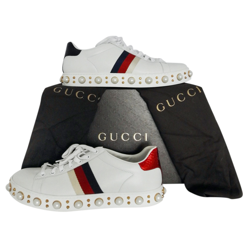 gucci pearl studded sneakers