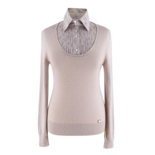 Chanel Taupe Collared Cashmere-Blend Jumper