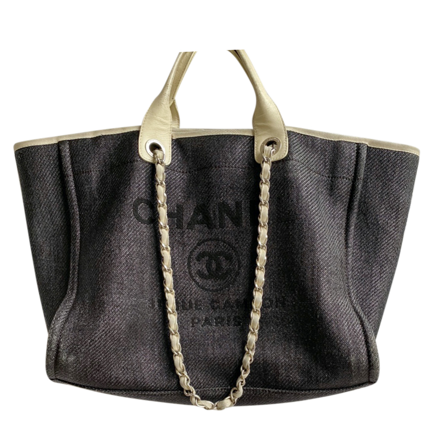 chanel canvas large deauville tote grey