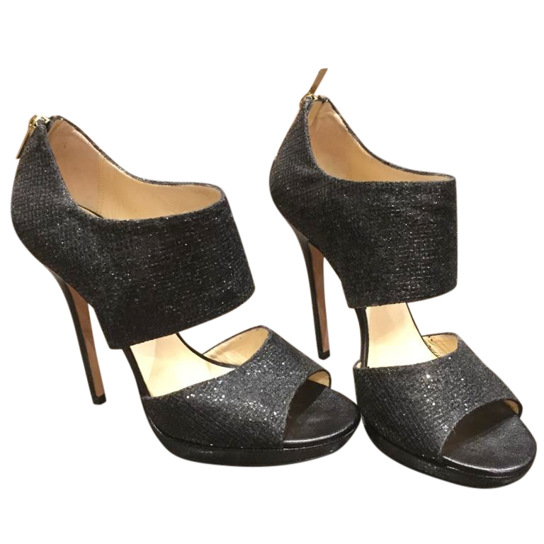 black glitter peep toe heels
