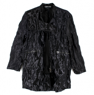 Tom Ford Black Metallic Crinkled Silk Oversize Jacket