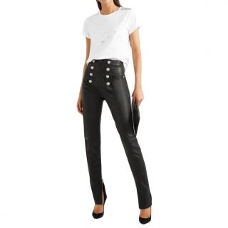 Balmain Button-embellished Leather Skinny Pants In Black