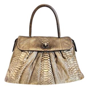 Zagliani Gold Python Top Handle Bag
