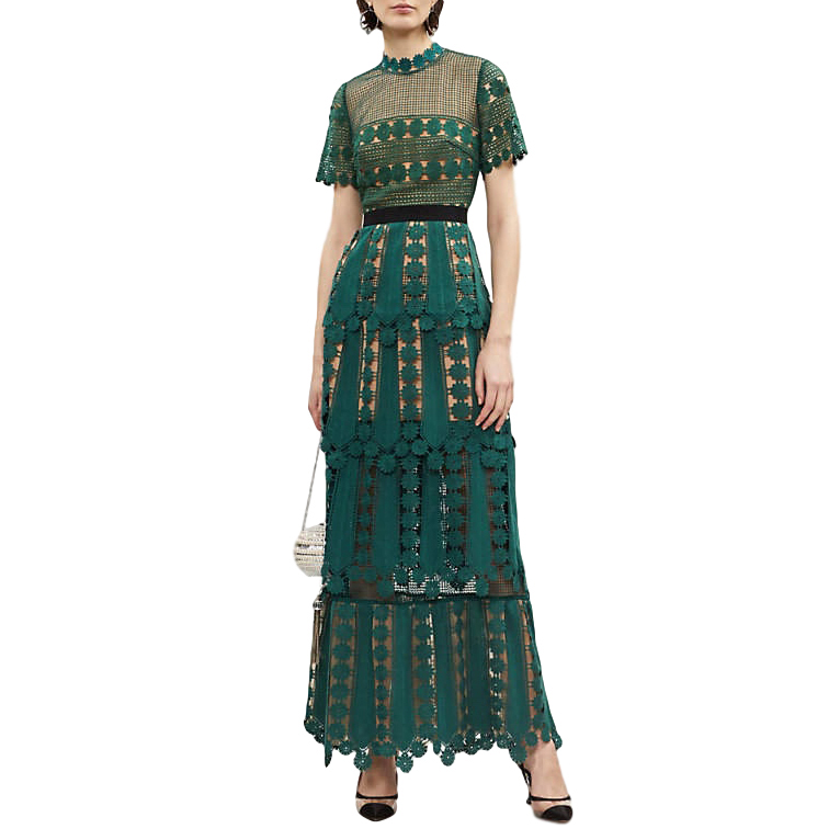 green teardrop lace maxi dress