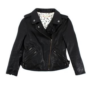 Bonpoint Black Leather Asymmetric Zip Biker Jacket