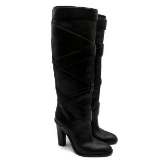 Saint Laurent Black Wraparound Leather Boots