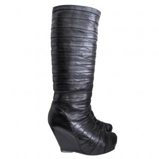 Rick Owens Black Calf Leather Multi Strap Wedge Boots