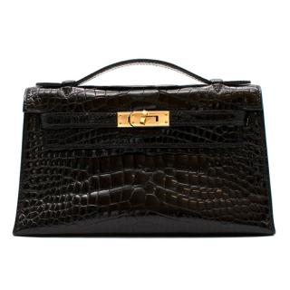 Herm�s Mini Kelly 22 Pochette Bag in Noir Alligator Mississippiensis