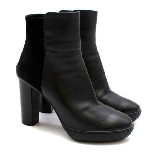 Tods Black Leather Heeled Platform Ankle Boots
