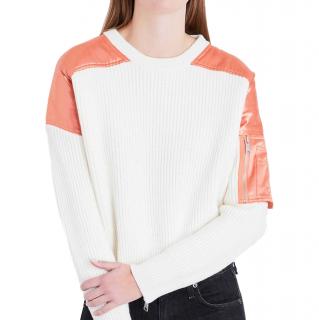Maje x Schott Wool Blend Shoulder Patch Sweater
