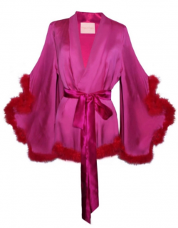 Maguy de Chadirac Pink Silk Marabou Feather Trim Kimono