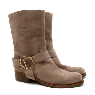 Christian Dior Suede Western CD Buckle Boots