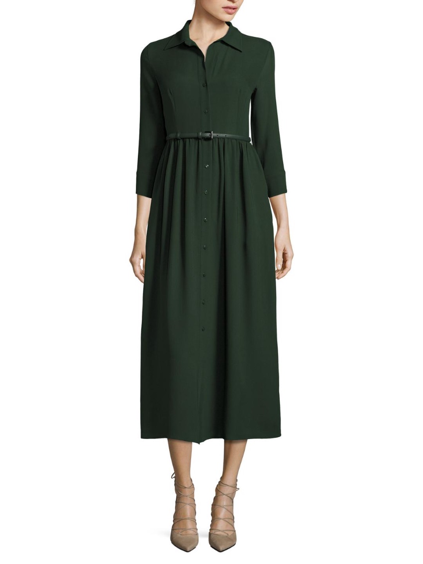 green silk shirt dress