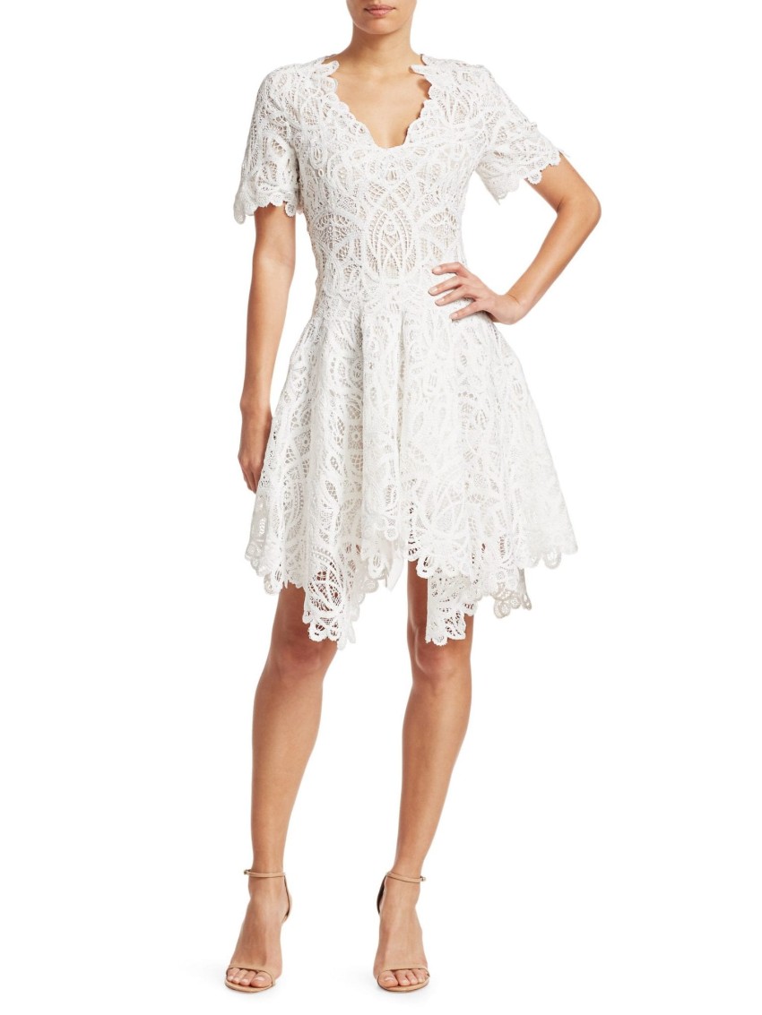 white lace asymmetrical dress