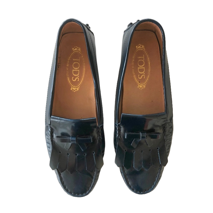 tod's black patent loafers womens