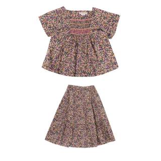 Bonpoint Green/Pink Floral Blouse & Skirt