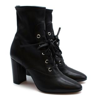Gianvito Rossi Black Stretch Leather Lace-up Ankle Boots