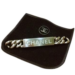 Chanel Brushed Silver Chain Detail Pin Brooch