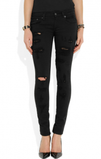 R13 Black Shredded Mid-Rise Skinny Jeans