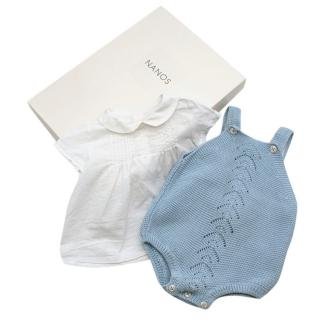  Nanos Blue Knit Romper and White Shirt Set 