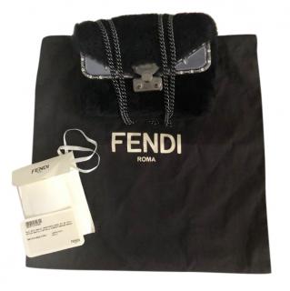 Fendi black monster mini shearling fur bag 