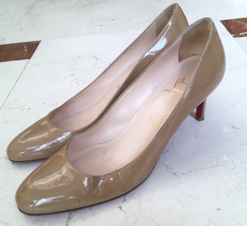 Christian Louboutin Nude Low Heeled Patent Pumps | HEWI