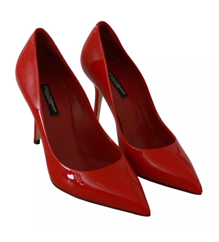 red patent pumps