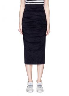 James Perse Black Ruched Velvet Midi Skirt