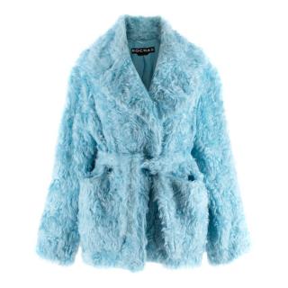 Rochas Blue Faux Fur Belted Coat