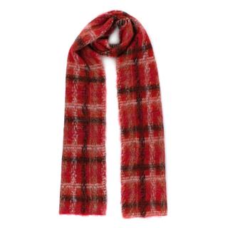 Carven Red Alpaca & Mohair blend Jacquard Checkered Scarf 