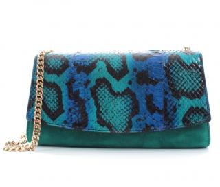 Sergio Rossi Suede & Python Turquoise Shoulder Bag