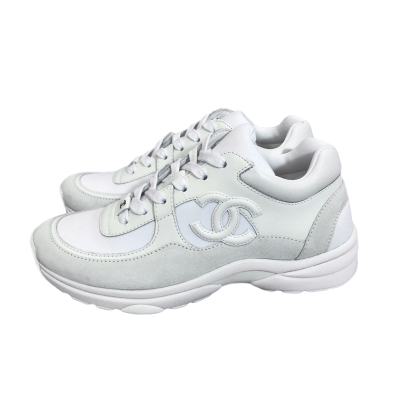 Chanel White Cc Classic Laceup Sneakers 