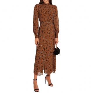 Nicholas Brown Leopard Print Belted Georgette Ruched Dress