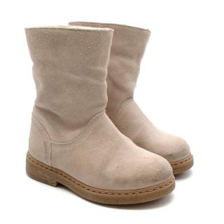 Bonpoint Beige Suede Shearling Lined Boots 