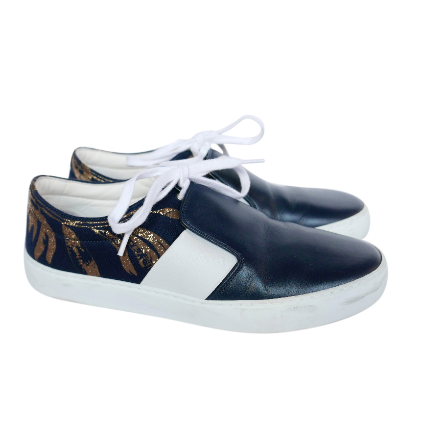 navy and gold sneakers