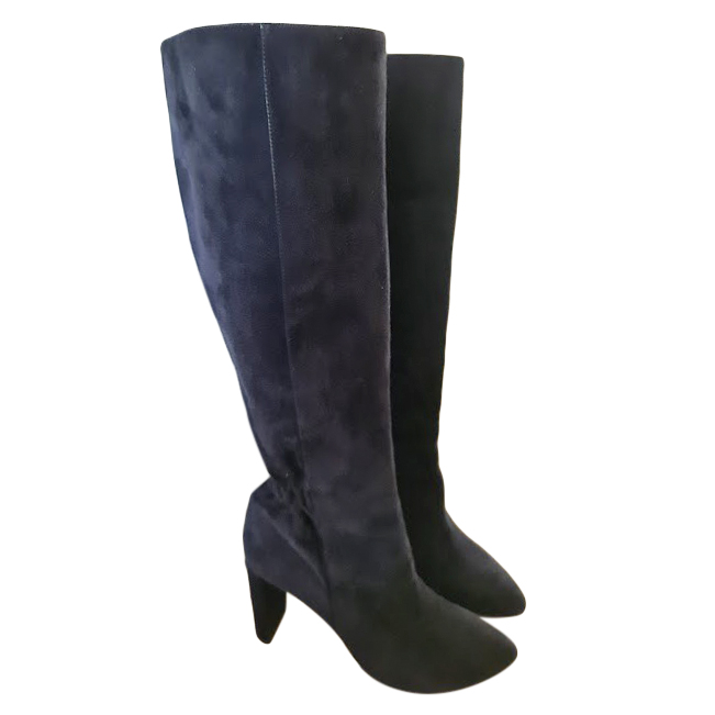 navy blue suede knee high boots