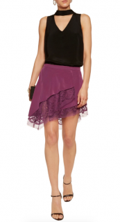 Michele Mason Mauve Asymmetric Lace Trimmed Mini Skirt