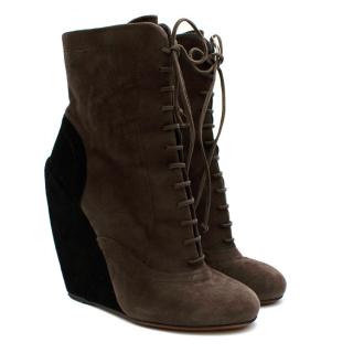 Alaia Taupe & Black Suede Wedge Ankle Boots  