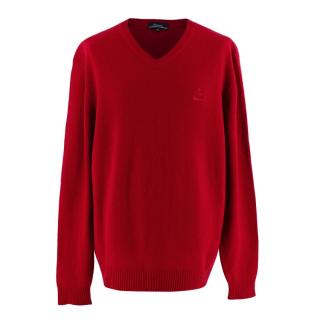 Faconnable Red Lambs Wool V Neck Sweater