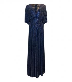 Jenny Packham Blue Silk Sequin Embellished Gown
