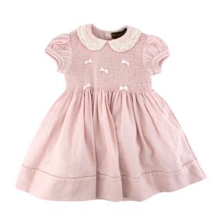 Fleurisse Pink Wool Smocking Embroidered Dress 