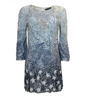 Jenny Packham Silver Ombre Beaded Star Sequin Mini Dress.