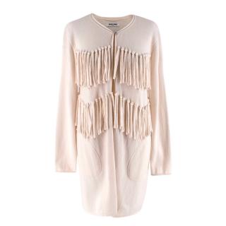 Max & Moi Ivory Wool & Cashmere Blend Fringed Knit Cardigan