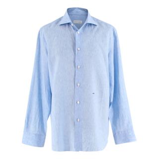 Donato Linguori Hand Tailored Linen Blend Shirt in Blue 