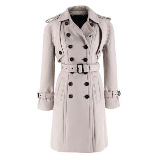 Burberry Greige Cotton & Wool Double Breasted Trench Coat