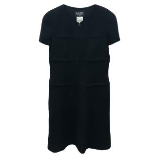 Chanel Black Wool Vintage Zip Front Dress