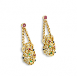 Bespoke Yellow Gold Multi-Gemstone and Diamond Vase Earrings